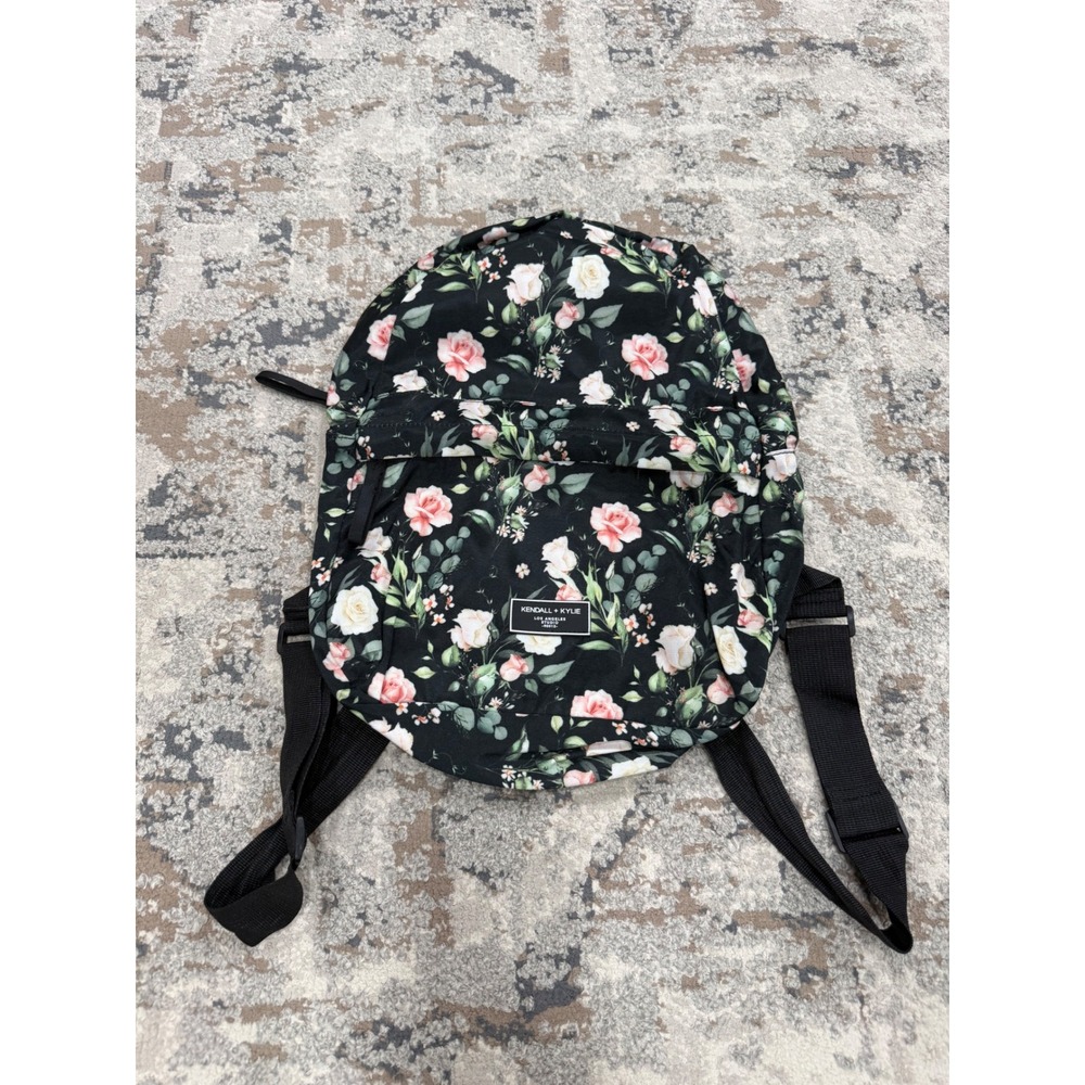 Kendall + Kylie Los Angeles Studio Black Floral Rose Canvas Backpack Bag